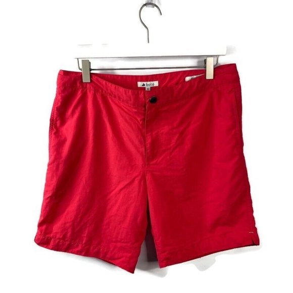 Boto Mens Coral Red Aruba Swimming Trunks Short 8.5" Drawstring 3-Pocket 33 - Picture 1 of 12